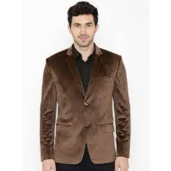 WINTAGE Men Brown Solid Single Breasted Velvet Blazer